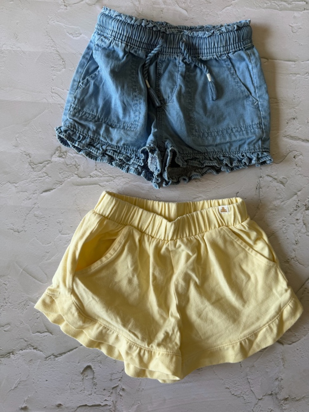 GAP Girls Blue Chambray Shorts and Yellow Cotton Ruffle Shorts Set